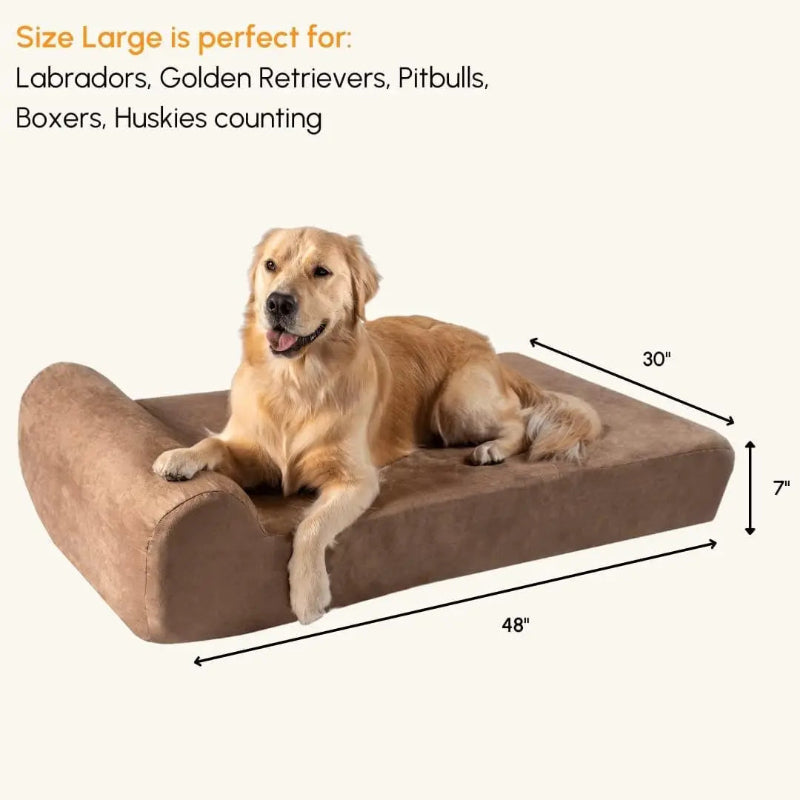 Orthopedic Dog Bed W/Headrest - 7" Dog Bed for Large Dogs, Washable Microsuede Cover - Elevated, Made in USA- Headrest, Large