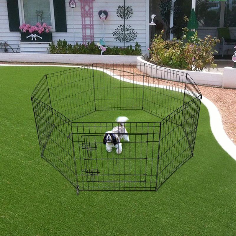 8 Panels Foldable Dog Playpen Crate Metal Fence Pet Puppy Play Pen Exercise Cage