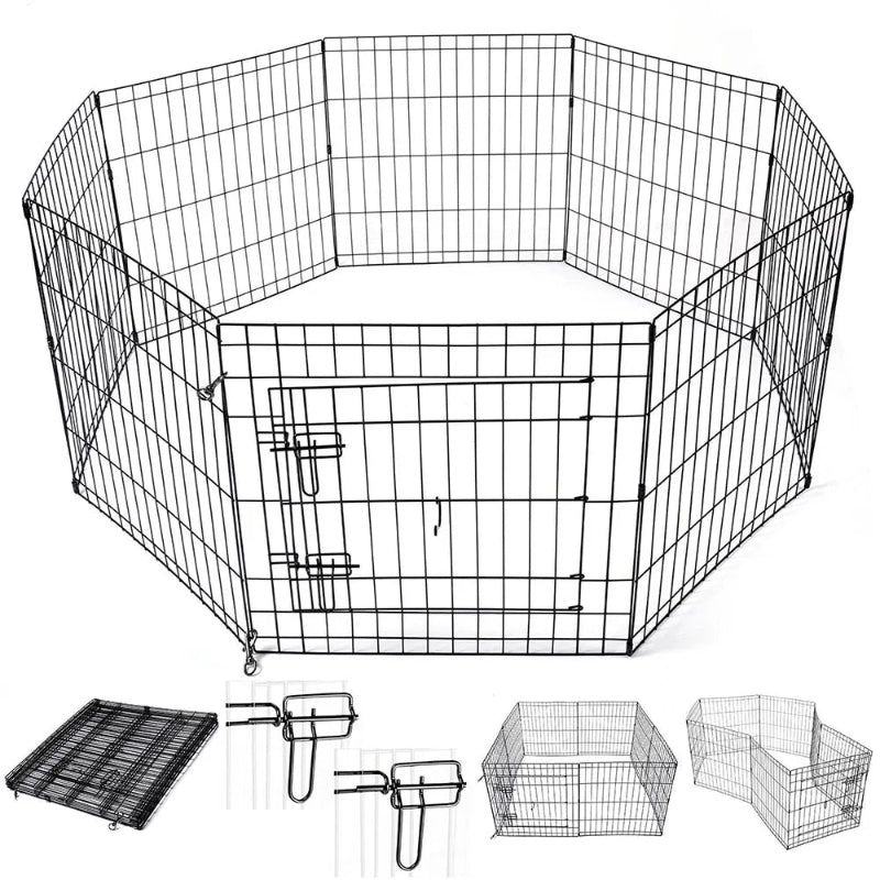 8 Panels Foldable Dog Playpen Crate Metal Fence Pet Puppy Play Pen Exercise Cage